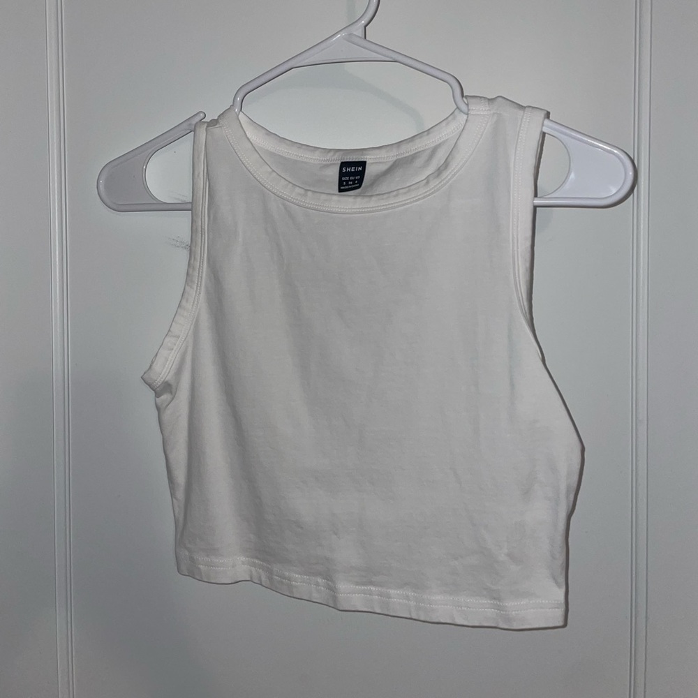 white fitted cropped shein tank top